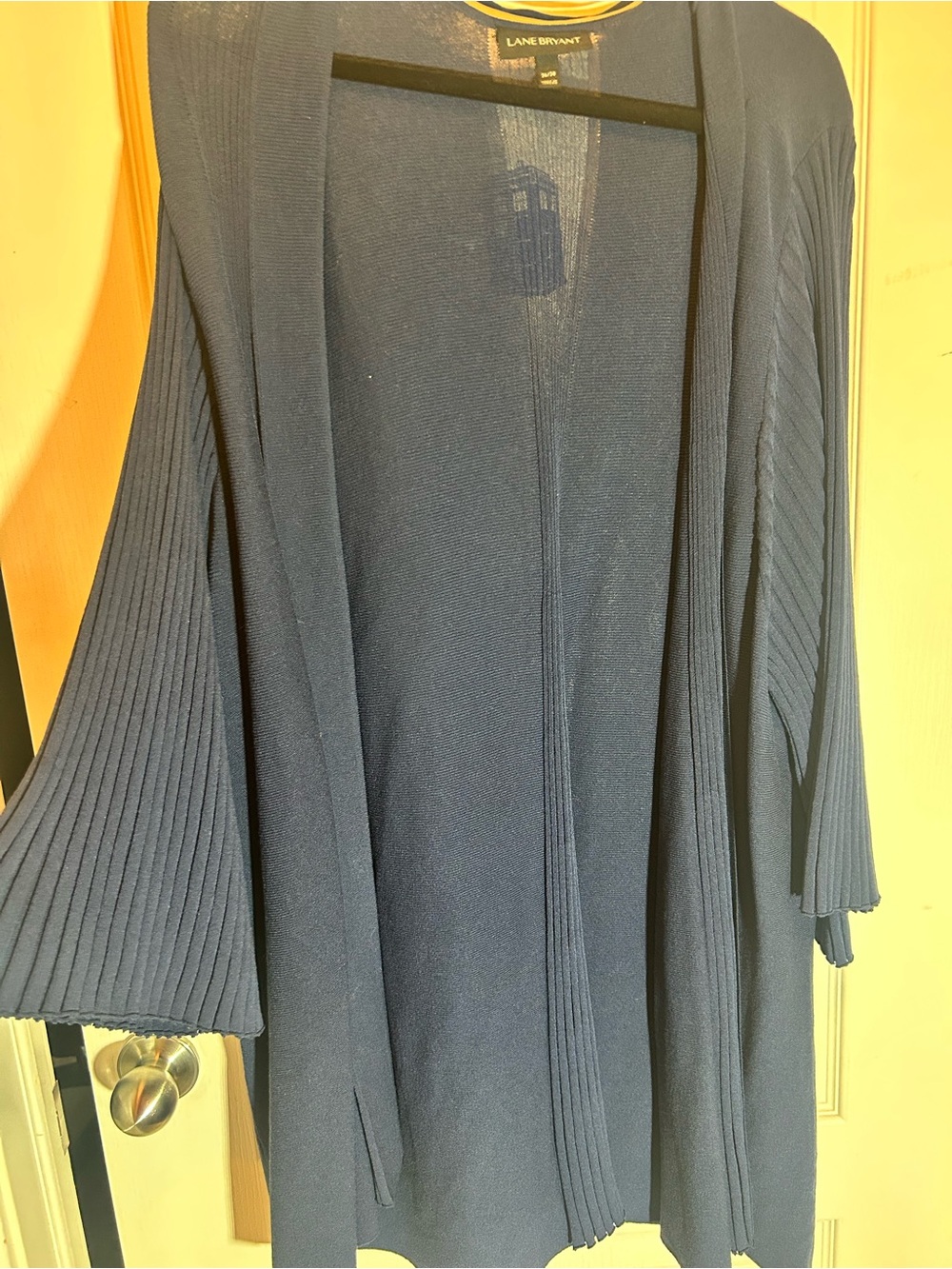 Lane Bryant Navy Open-Front Cardigan with Ribbed Bell Sleeves